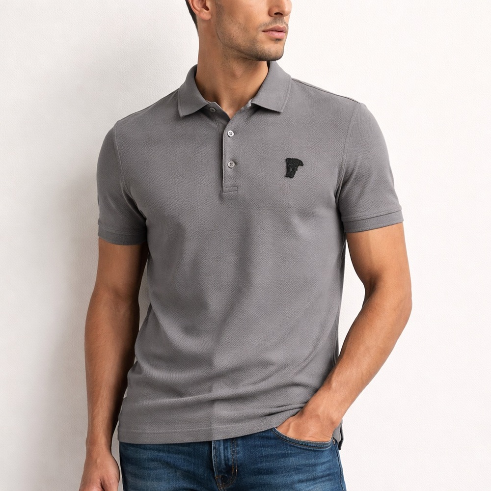 Versace Collection Slim Fit Polo Gray Medusa Logo Cotton Shirt Size Small